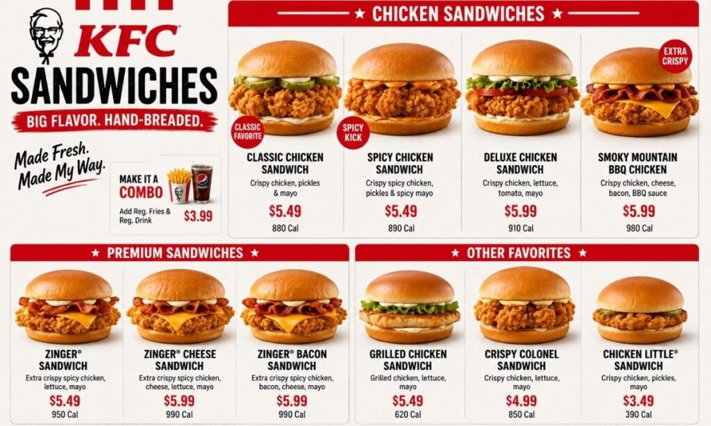 KFC Sandwiches Menu Prices